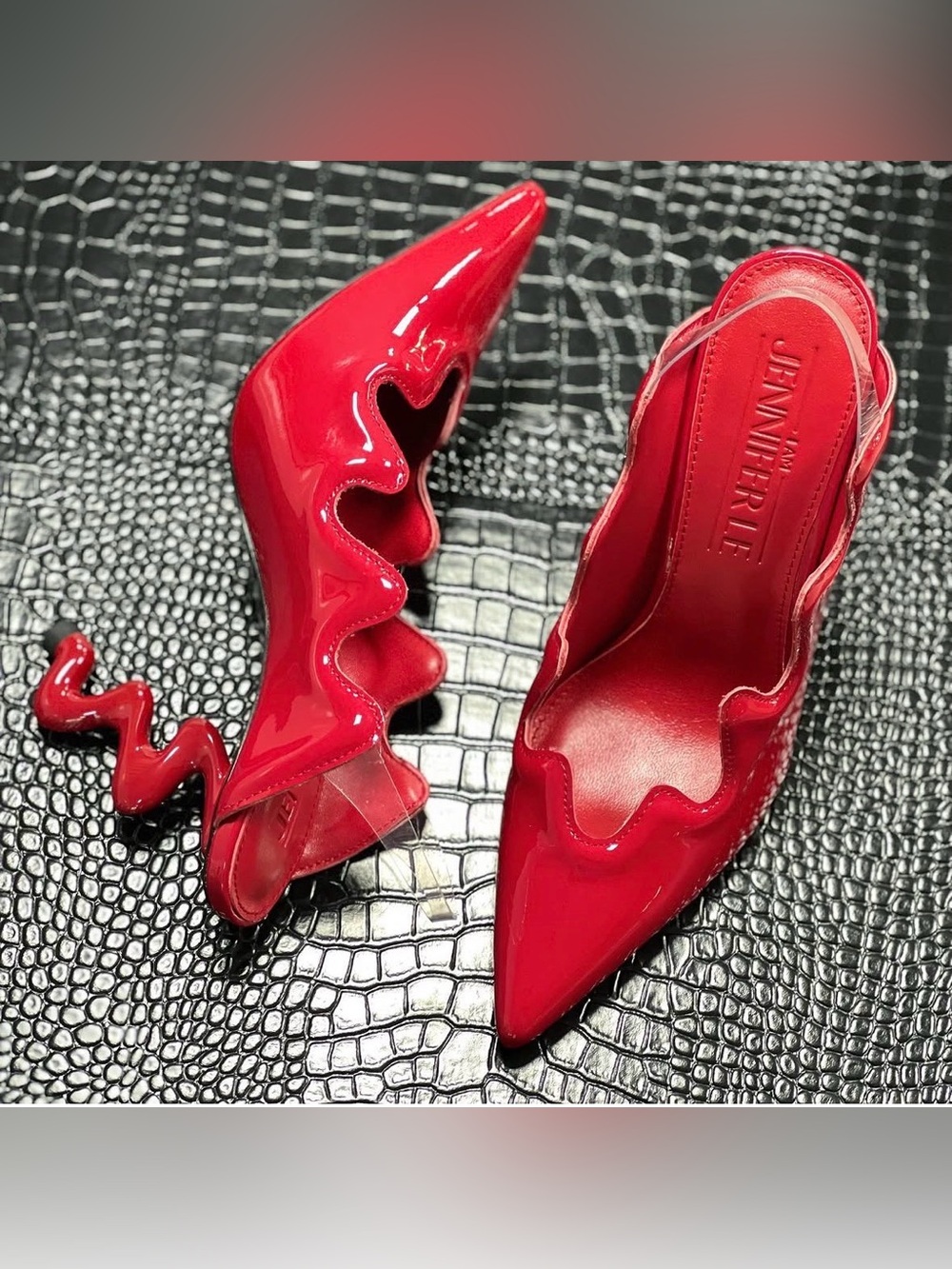Jennifer Le Red Patent Slingback Pointed-Toe Heels